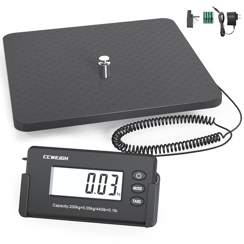CCWEIGH Shipping Scales 440lbs x 1oz Highly Accurate Postal Scales Ultrathin ABS Large Platform,Superlight Postal Scales for Shipping Packages,Small Business,Post Offices,Luggage Scale Battery and Adapter - Image 2